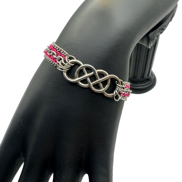 Infinity Knot Charm Bracelet With Silver & Pink Chains Adjustable Length - Picture 3 of 6